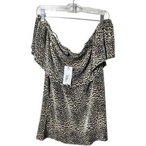 a.n.a Women’s  Leopard Off Shoulder Crinkle Blouse Sz XL NWT